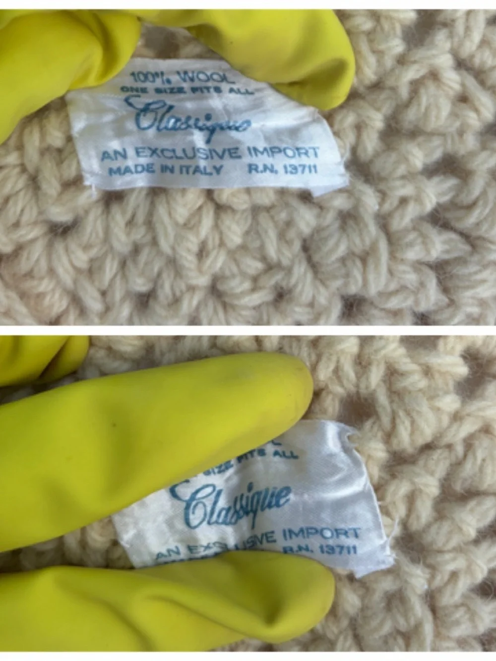 Vintage cream knobby knitted Italian wool mermaidcore beret winter hat
